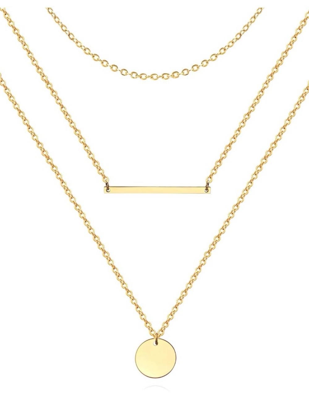 Gold Plated Layered Bar and Disc Necklace - Women's Jewelry